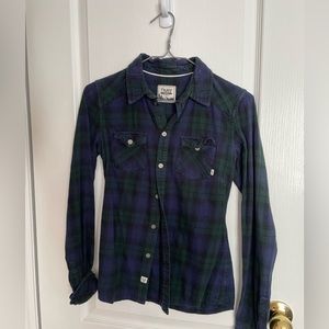 Tna, classic plaid button up. Size XXS. Blue/green.